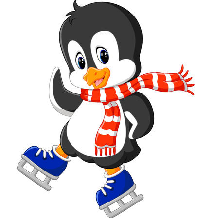 Cute penguin ice skatingのイラスト素材