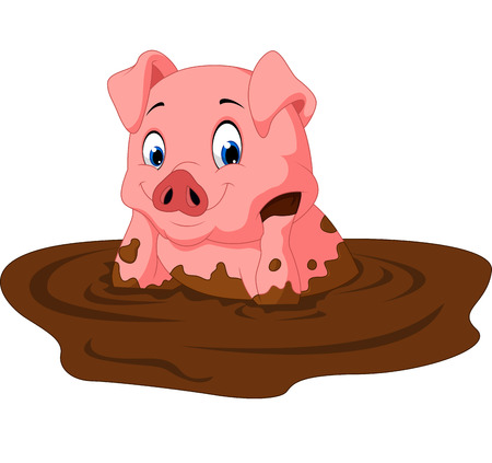 Cartoon funny pig sittingのイラスト素材