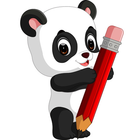 Cute panda cartoon holding pencilのイラスト素材
