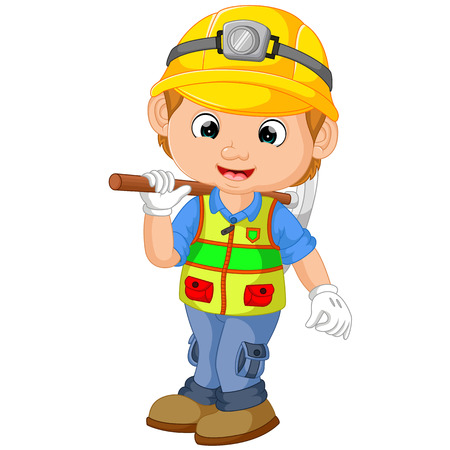 Cartoon Construction worker repairman with pickaxeのイラスト素材