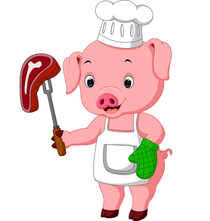 Pig Chef with roasted steakの写真素材