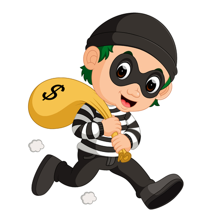 thief carrying bag of moneyの写真素材