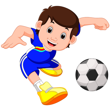 Boy cartoon playing footballの写真素材