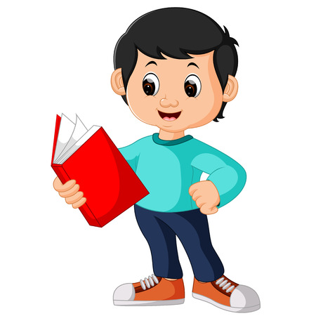 happy boy reading book aloneの写真素材