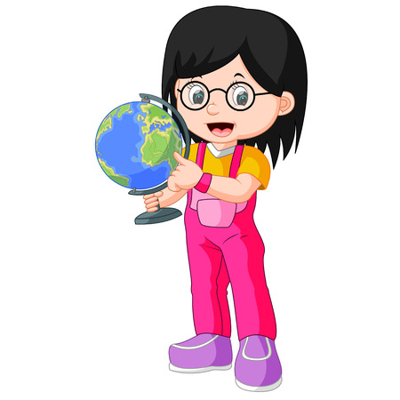 Young teenager girl holding globeのイラスト素材