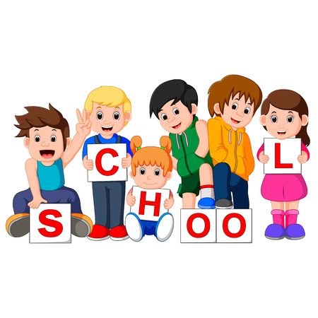 Cartoon kids with blank signのイラスト素材