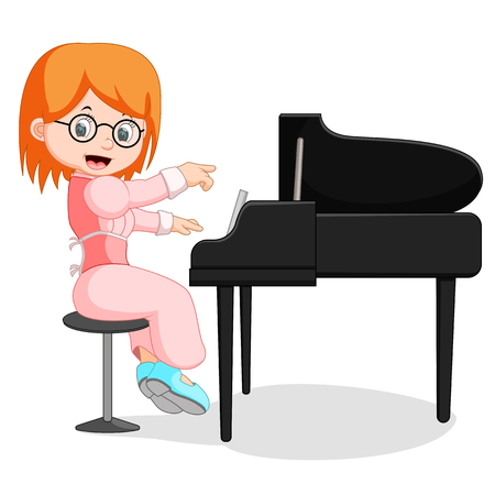 Cute little girl cartoon playing pianoのイラスト素材
