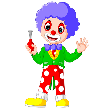 cute clown holding hornのイラスト素材