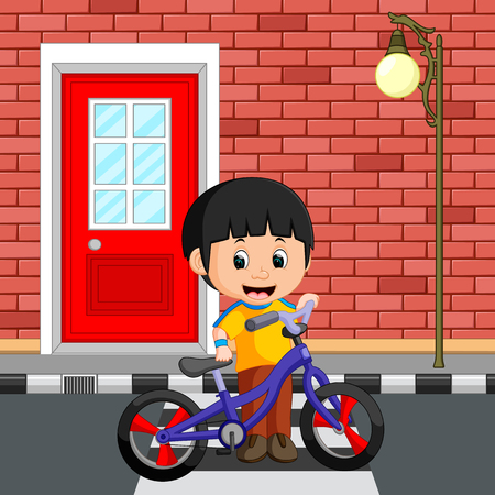 little boy driving bicycleのイラスト素材