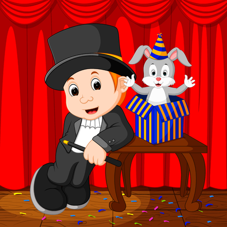 illustration of a magician performing on a stageのイラスト素材