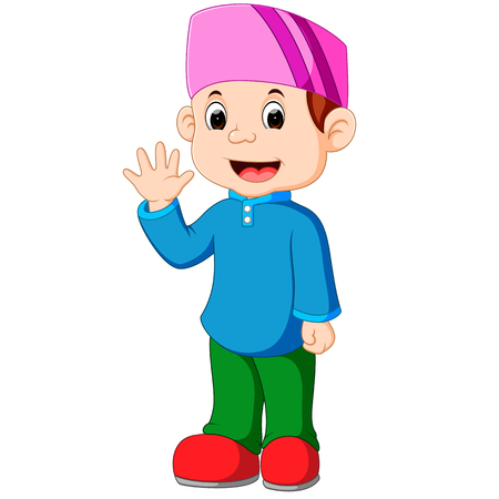 Happy Muslim kid cartoonのイラスト素材
