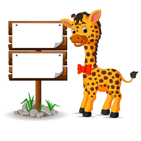 Cute giraffe with blank signのイラスト素材