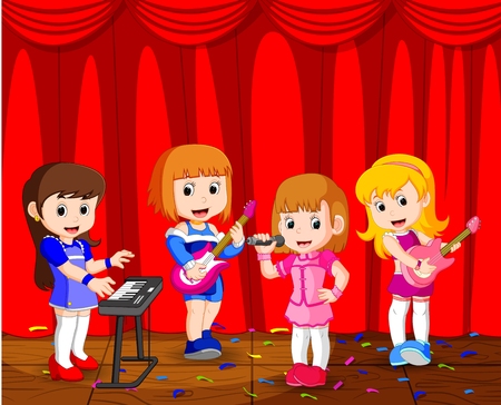 little kids playing music in a music bandの写真素材