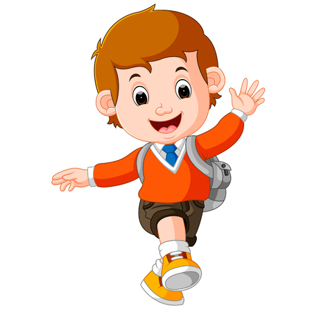 Cute boy on his way to schoolのイラスト素材