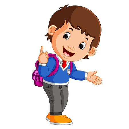 Cute boy on his way to schoolのイラスト素材