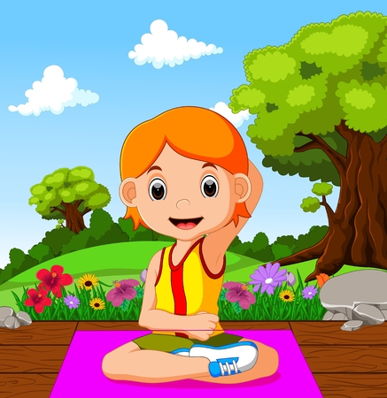 young girl doing yogaのイラスト素材