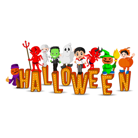 Cute kids wearing halloween costumesのイラスト素材