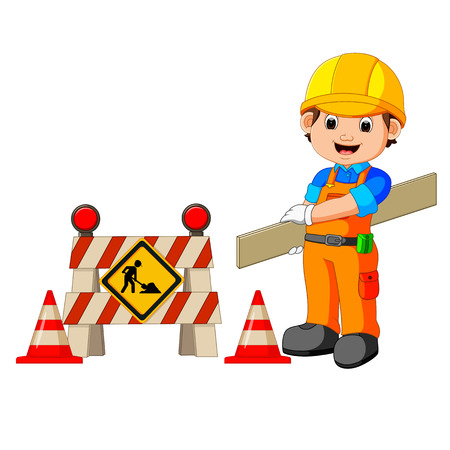 worker with construction signのイラスト素材