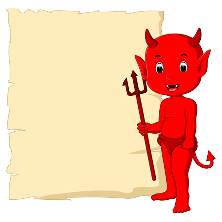 cute devil cartoon with blank signの写真素材