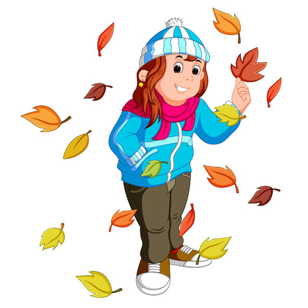Girl with autumn leavesのイラスト素材