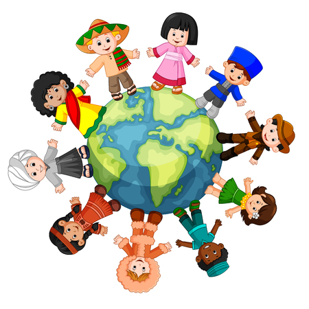 Different culture standing together holding handsのイラスト素材
