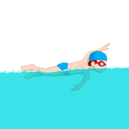 Boy practice swimmingのイラスト素材