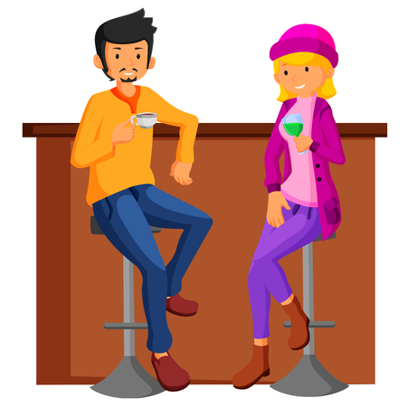 Couple date in bar. Flat design.のイラスト素材