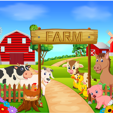 Collection animal in the farm, vector illustration.のイラスト素材