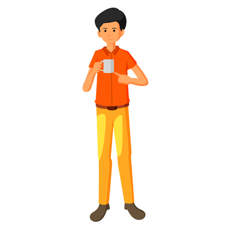 Young man drinking hot flavored coffee.のイラスト素材