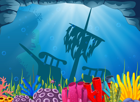 Underwater scene with tropical coral reefのイラスト素材