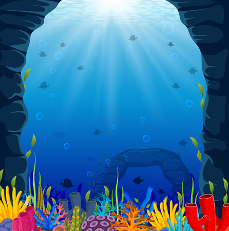 Underwater scene with tropical coral reefのイラスト素材