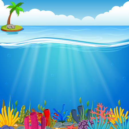 Underwater scene with tropical coral reefのイラスト素材