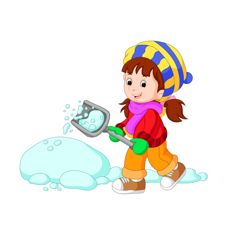 cartoon kids playing with snowのイラスト素材