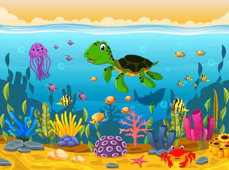 Cartoon turtle underwaterのイラスト素材