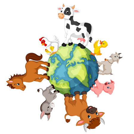 Farm Animals standing around the world Vector illustration.のイラスト素材