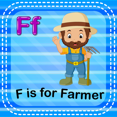 Flashcard letter F is for farmer Vector illustration.のイラスト素材