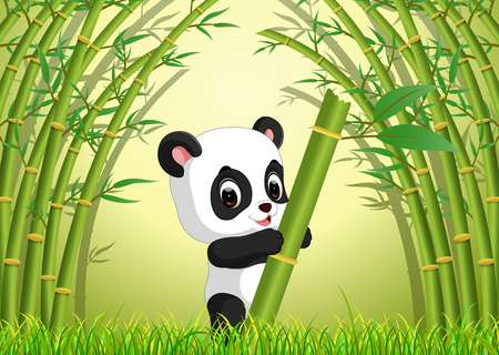 Cute panda in a bamboo forestのイラスト素材