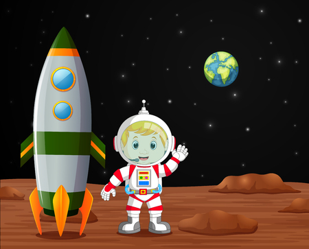Astronaut standing on planet illustrationのイラスト素材