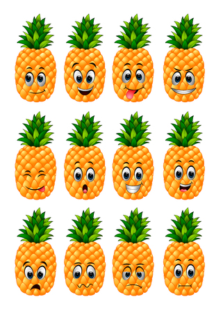Pineapple with different emoticonsのイラスト素材