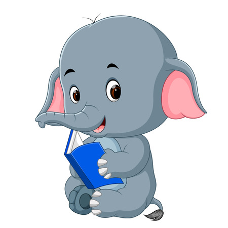 Cute elephant reading a book.のイラスト素材