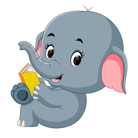 Cute elephant reading a book.のイラスト素材