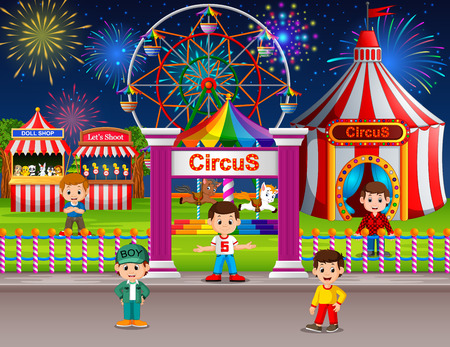 Children having fun in amusement parkのイラスト素材