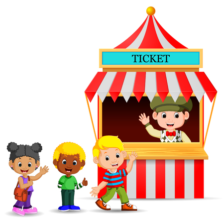 Cartoon boy selling ticket at the boothのイラスト素材