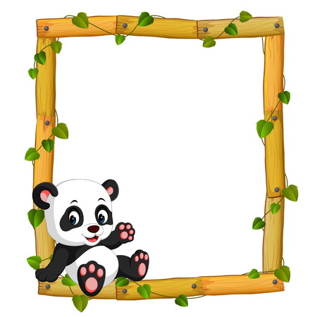 Wood frame with pandaのイラスト素材
