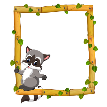 Wood frame with racoonのイラスト素材