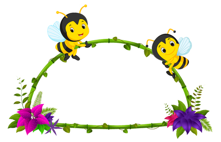 Frame of bamboo and beeのイラスト素材