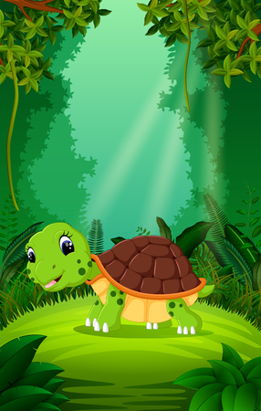 Turtle in the clear and green forestのイラスト素材