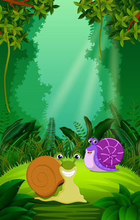 Snail in the clear and green forestのイラスト素材