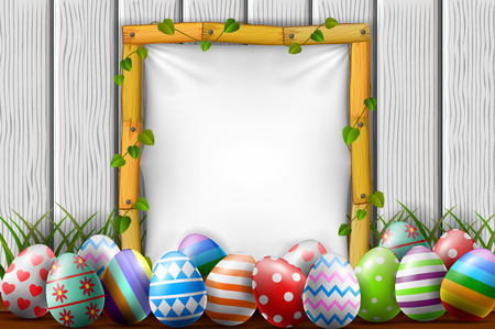 easter eggs in the garden with blank frame Vector illustration.のイラスト素材