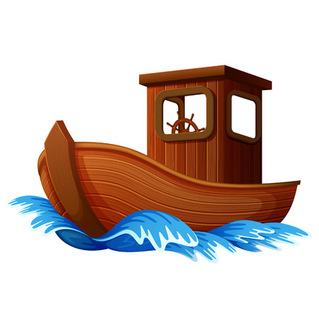 wooden boat sailing in the ocean Vector illustration.のイラスト素材
